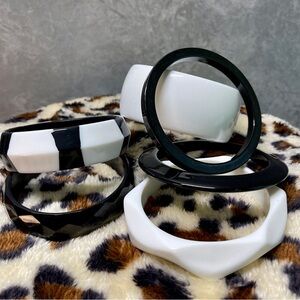 Vintage 80s Black and White Bangle Bracelet Collection Set of 6